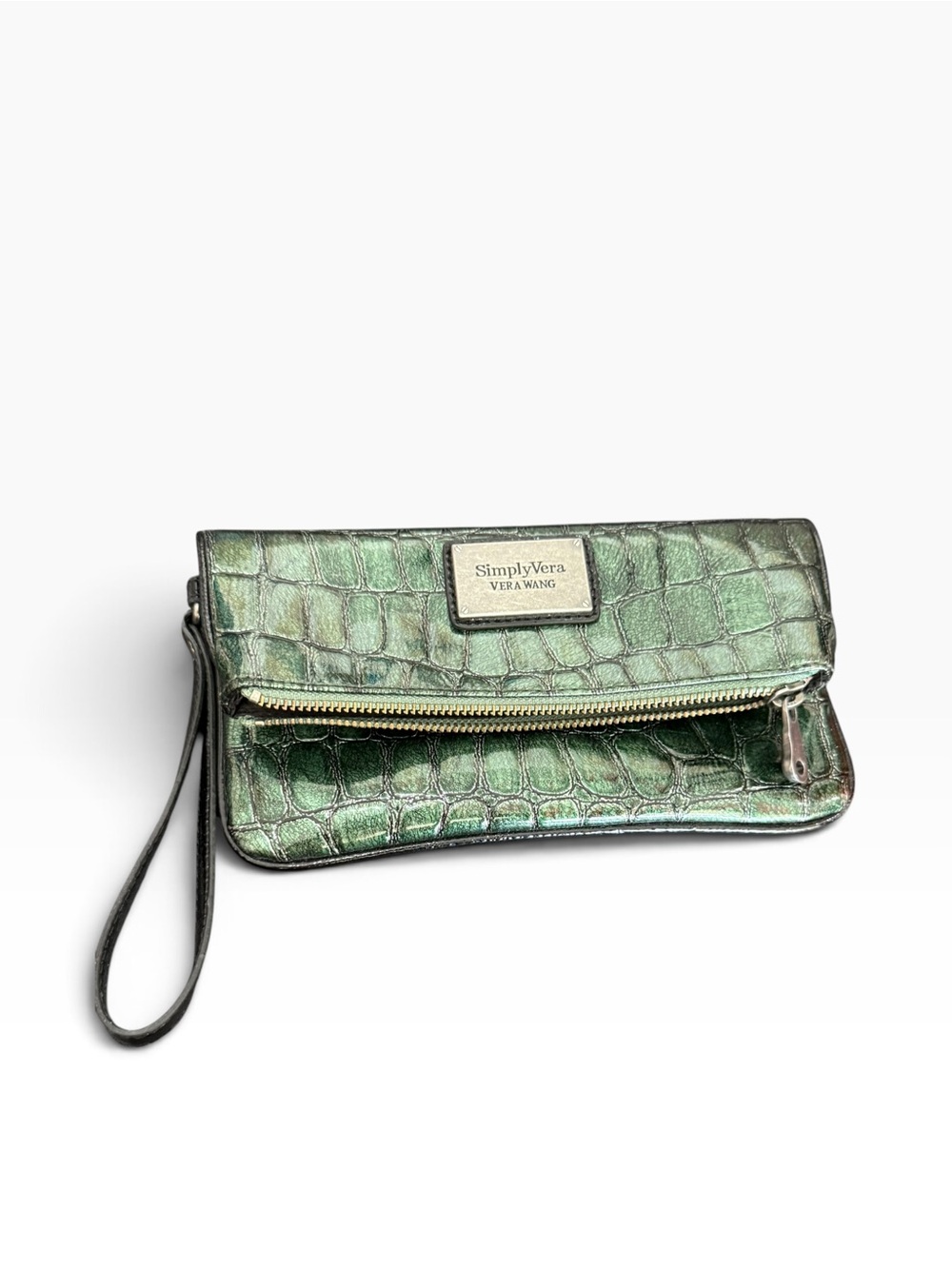 Simply Vera Vera Wang Metallic Green Croc-Embossed Wristlet Clutch